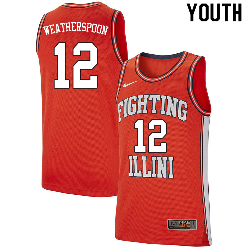 Youth #12 Nick Weatherspoon Illinois Fighting Illini College Basketball Jerseys Sale-Retro